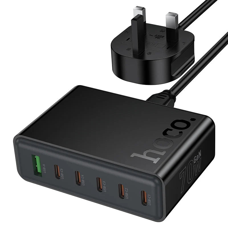 HOCO 6-in-1 Fast Charging Hub 70W – موزع شحن سريع 6 في 1 بقوة 70 واط
